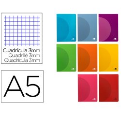 Libreta liderpapel 360 tapa de plastico a5 48 hojas 90g/m2 cuadro 3mm con margen colores surtidos