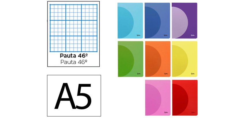 Libreta liderpapel 360 tapa de plastico a5 48 hojas 90gr rayado nº46 colores surtidos
