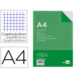 Recambio liderpapel A4 100 hojas 60g cuadro 6 mm 4 taladros con margen