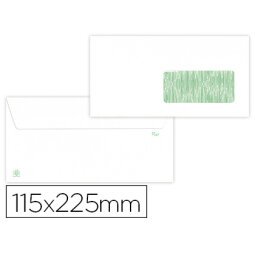 Sobre liderpapel blanco 115x225 mm ventana derecha solapa tira silicona reciclado 90 gr caja de 500 unidades