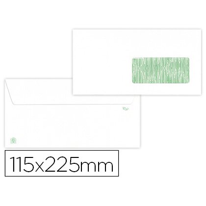 Sobre liderpapel blanco 115x225 mm ventana derecha solapa tira silicona reciclado 90 gr caja de 500 unidades