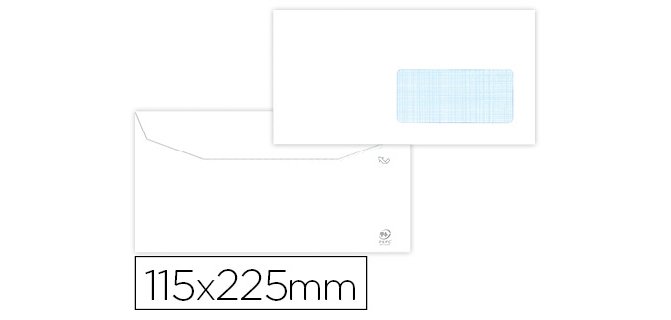 Sobre liderpapel blanco 115x225 mm ventana derecha trapezodial engomada papel offset 80gr caja de 500 unidades