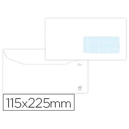 Sobre liderpapel blanco 115x225 mm ventana derecha trapezodial engomado papel offset 80 g caja de 500 unidades