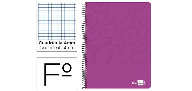 Cuaderno espiral liderpapel folio write tapa blanda 80h 60gr cuadro 4mm con margen color rosa