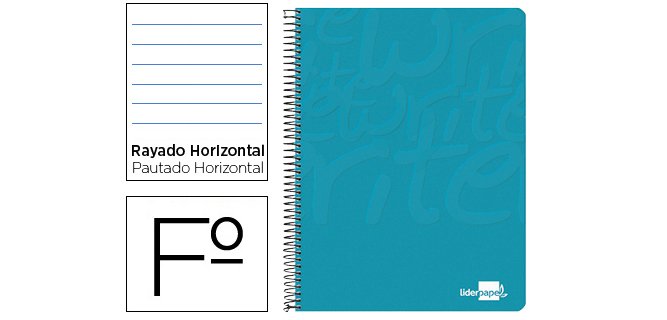 Cuaderno espiral liderpapel folio write tapa blanda 80h 60gr horizontal con margen color turquesa