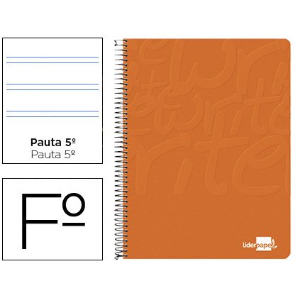 Cuaderno espiral liderpapel folio write tapa blanda 80h 60gr pauta 2,5 mm con margen color naranja