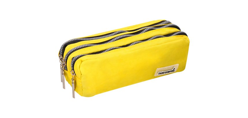 Estuche portatodo liderpapel rectangular 3 bolsillos amarillo pastel 185x80x70 mm
