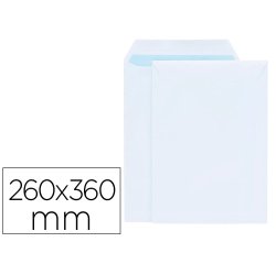 Sobre liderpapel bolsa blanco 260x360 mm solapa tira de silicona papel offset 100 gr caja de 250 unidades