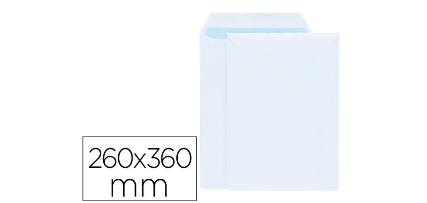 Sobre liderpapel bolsa blanco 260x360 mm solapa tira de silicona papel offset 100 gr caja de 250 unidades