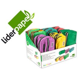 Bolso escolar portatodo liderpapel expositor de 12 unidades colores y modelos surtidos