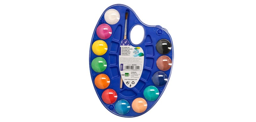 Acuarela liderpapel 12 colores con pincel y deposito incluye paleta de plastico
