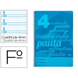 Cuaderno espiral liderpapel folio pautaguia tapa plastico 80h 75gr cuadro pautado 4mm con margen color azul