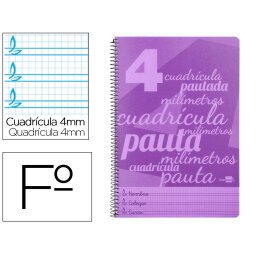 Cuaderno espiral liderpapel folio pautaguia tapa plastico 80h 75gr cuadro pautado 4mm con margen color violeta