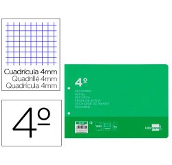 Recambio liderpapel 4º / A5+ apaisado 100 h 2tca-01 cuadro 4 mm 2 taladros con margen