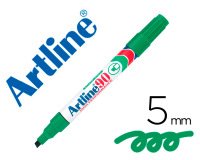 Rotulador artline marcador permanente ek-90 verde punta biselada 5 mm papel metal y cristal