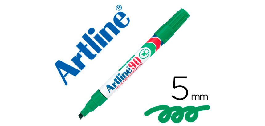Rotulador artline marcador permanente ek-90 verde punta biselada 5 mm papel metal y cristal