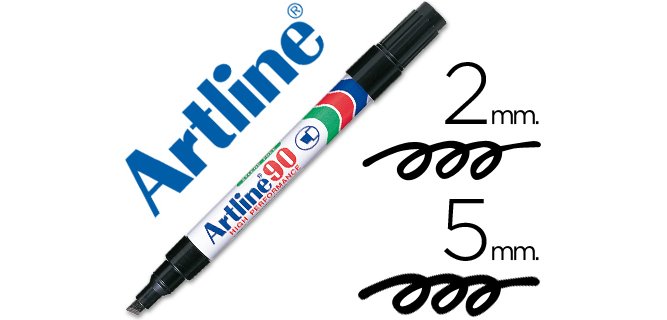 Rotulador artline marcador permanente ek-90 negro punta biselada 5 mm papel metal y cristal