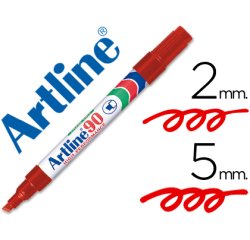 Rotulador artline marcador permanente ek-90 rojo punta biselada 5 mm papel metal y cristal