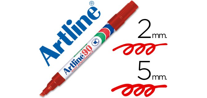Rotulador artline marcador permanente ek-90 rojo punta biselada 5 mm papel metal y cristal