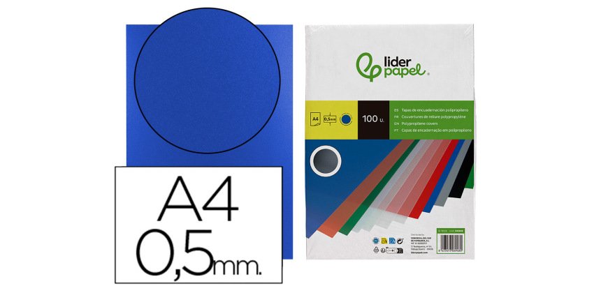 Tapa encuadernacion liderpapel polipropileno a4 0.5mm azul opaco paquete de 100 unidades