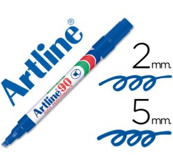 Rotulador artline marcador permanente ek-90 azul punta biselada 5 mm papel metal y cristal
