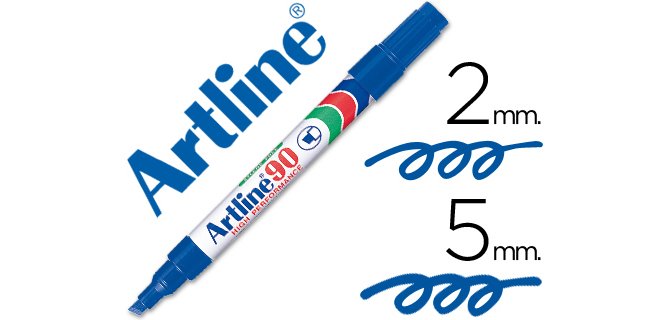Rotulador artline marcador permanente ek-90 azul punta biselada 5 mm papel metal y cristal