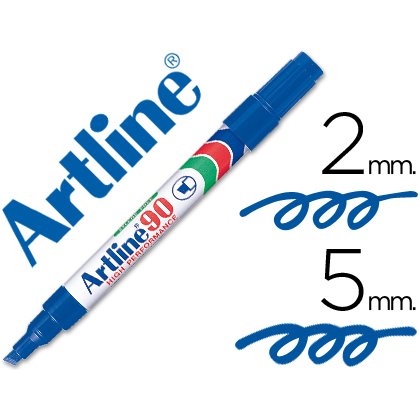 Rotulador artline marcador permanente ek-90 azul punta biselada 5 mm papel metal y cristal