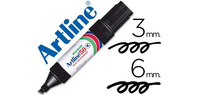 Rotulador artline marcador permanente ek-50 negro punta biselada 6 mm papel metal y cristal