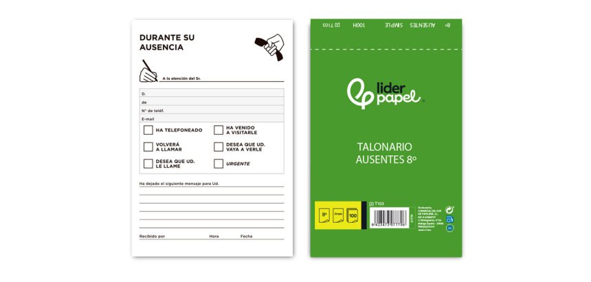 Talonario liderpapel ausentes octavo original 103