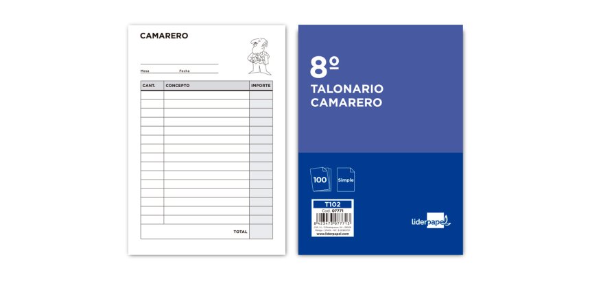 Talonario liderpapel camarero octavo sin iva 102