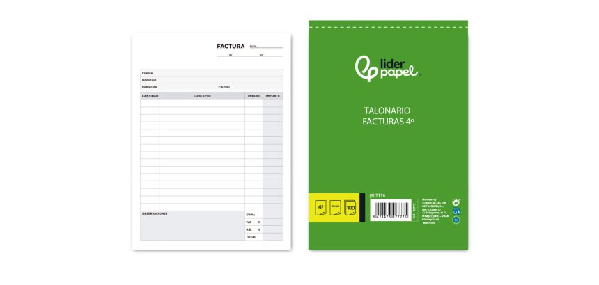 Talonario liderpapel facturas cuarto -con iva- 116