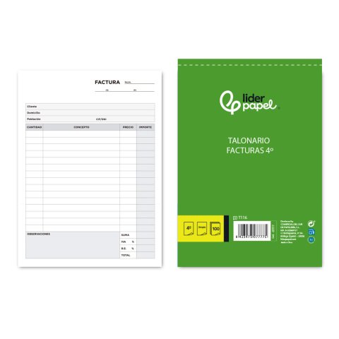 Talonario liderpapel facturas cuarto -con iva- 116