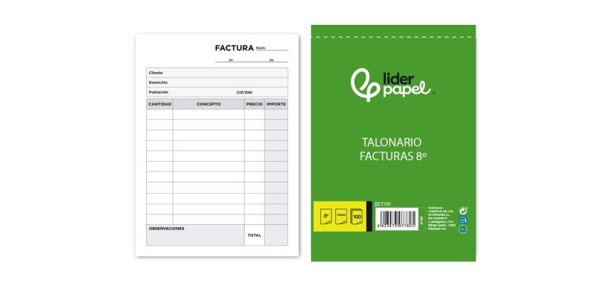 Talonario liderpapel facturas octavo -sin iva- 101