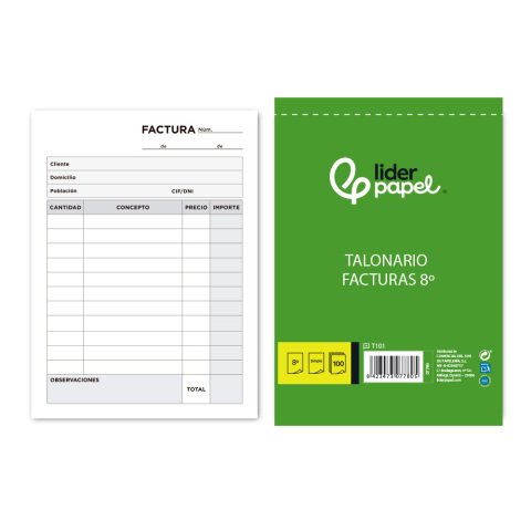 Talonario liderpapel facturas octavo -sin iva- 101