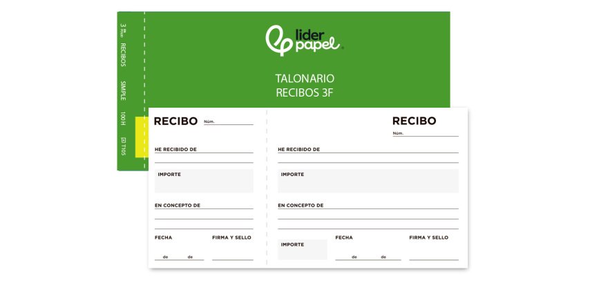 Talonario liderpapel recibos tres en folio apaisado