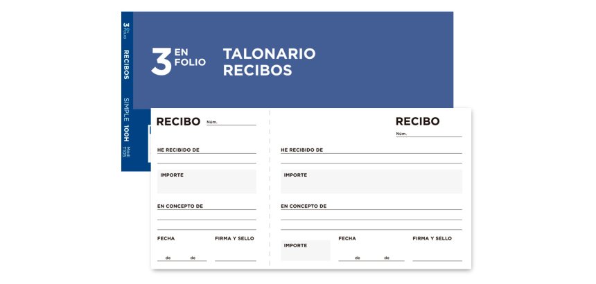 Talonario liderpapel recibos tres en folio apaisado