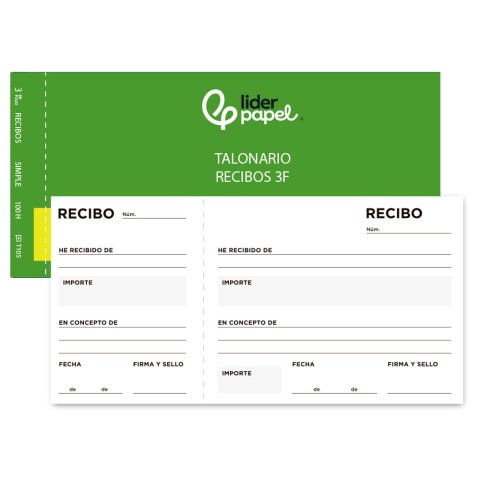 Talonario liderpapel recibos tres en folio apaisado
