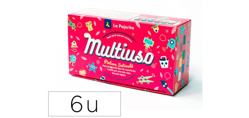 Pintura latex la pajarita satinada 35 ml caja de 6 unidades colores surtidos