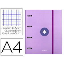 Carpeta con recambio antartik a4 cuadro 5mm forrada 4 anillas 40mm redondas color lavanda