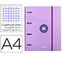 Carpeta con recambio antartik a4 cuadro 5mm forrada 4 anillas 40mm redondas con solapa color lavanda