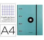 Carpeta con recambio antartik a4 cuadro 5mm forrada 4 anillas 40mm redondas con solapa color menta