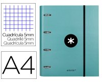 Carpeta con recambio antartik a4 cuadro 5mm forrada 4 anillas 40mm redondas con solapa color menta