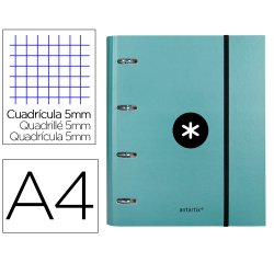Carpeta con recambio antartik a4 cuadro 5mm forrada 4 anillas 40mm redondas con solapa color menta