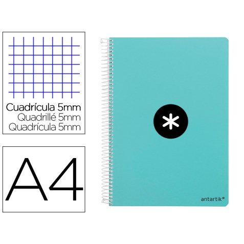 Cuaderno espiral antartik a4 micro tapa dura 80h 100 gr cuadro 5mm sin bandas 4 taladros color menta