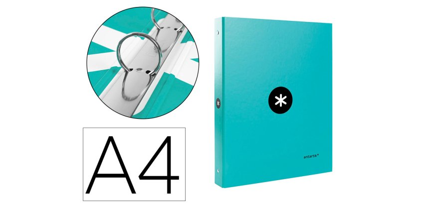 Carpeta antartik a4 forrada 4 anillas 25 mm redondas color menta