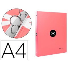 Carpeta antartik a4 forrada 4 anillas 25 mm redondas color coral
