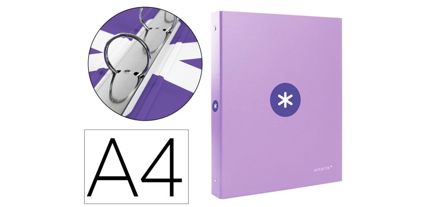 Carpeta antartik a4 forrada 4 anillas 25 mm redondas color lavanda