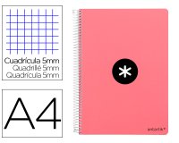 Cuaderno espiral antartik a4 micro tapa dura 80 h 100 gr cuadro 5mm sin bandas 4 taladros color coral