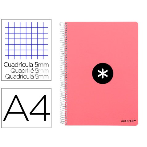 Cuaderno espiral antartik a4 micro tapa dura 80 h 100 gr cuadro 5mm sin bandas 4 taladros color coral