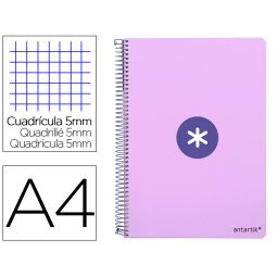 Cuaderno espiral liderpapel a4 micro antartik tapa dura 80h 100 gr cuadro 5 mm sin bandas 4 taladros color lavanda